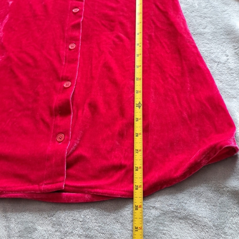 Rebecca Malone Fuchsia Pink Velvet Collared Button-up Tunic Blouse Long Slv S - Picture 9 of 11